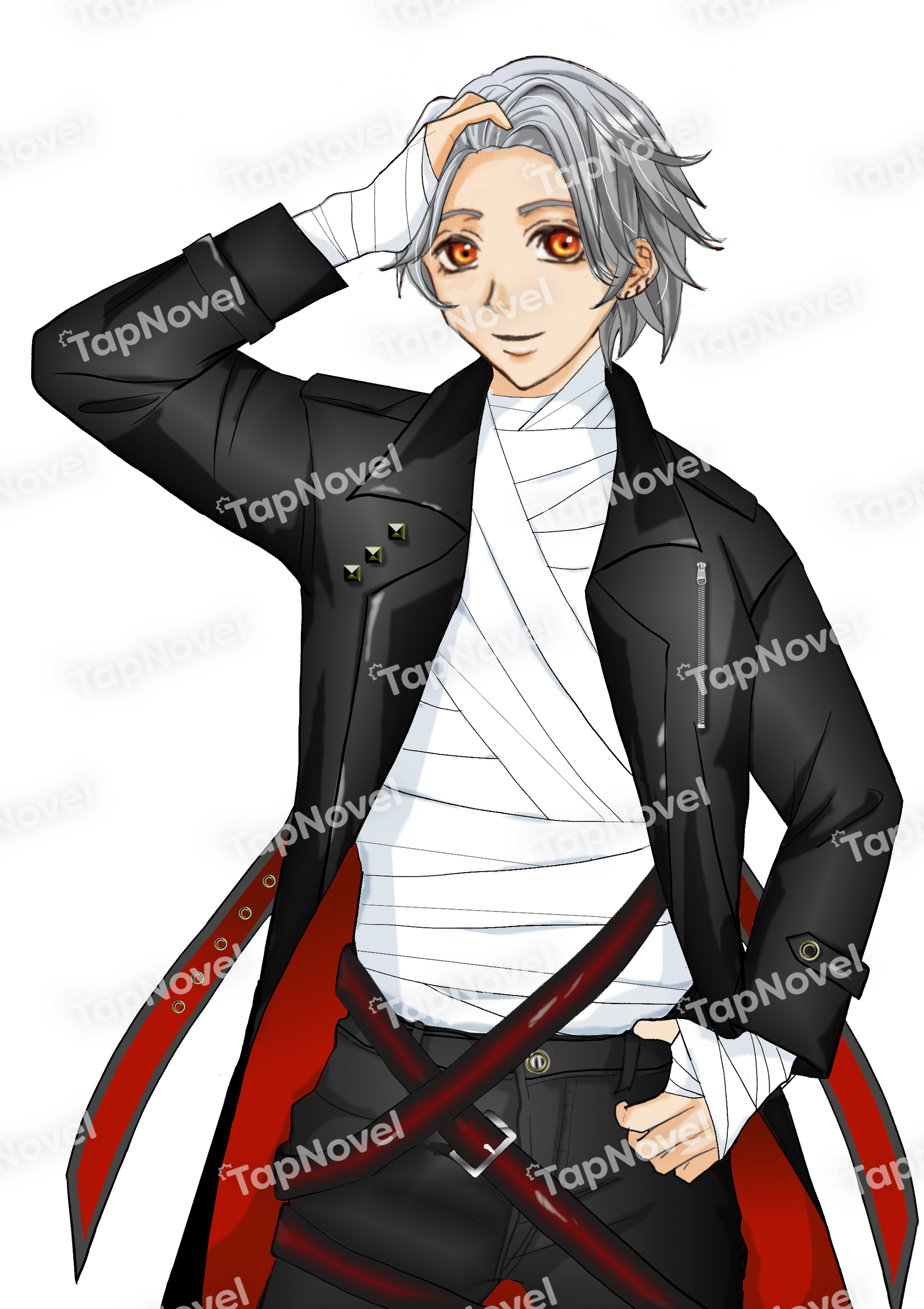 【グレー髪】包帯&黒赤コート